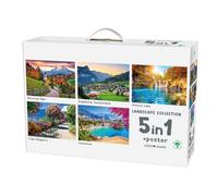 Mr. Broccoli Landscape Puzzle Set 5 in 1 Poster 1000 Pieces European Landscapes - Bavarian Alps, Engelberg, Plitvice Lakes, Lake Maggiore, Kefalonia, White