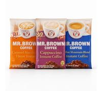 Mr. Brown Premium Instant Coffee Variety Pack - 3 Flavors (Blue Mountain, Caramel Macchiato, Cappuccino) - 90 Total 3-in-1 Coffee Mix Sachets - Sweet & Creamy