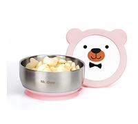 MR. CHOU Food-Grade Stainless Steel Baby Bowls with Leakproof Tempered Glass Lid, First Stage Baby Led Weaning Supplies for Boys & Girls, Silicone Suction Bowls for Baby Feeding (Pink)