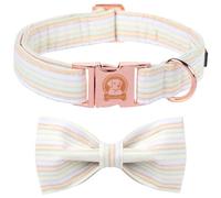MR. CHUBBYFACE Macaron Striped Dog Collar with Bow Cute Orange Dog Collar Bowtie Spring Girl Boy Dog Collar for Small Medieum Large Dogs