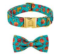 MR. CHUBBYFACE Thanksgiving Dog Collar Fall Maple and Turkey Dog Collar with Bow Adjustable Dog Collar Bowtie for Small Medium Large Dogs