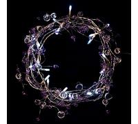 Mr Crimbo 20 White LED Light Garland Purple Crystal Beads Silver Wire Christmas Battery Op