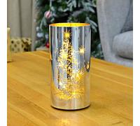 Mr Crimbo 20cm Christmas Cylinder Lamp LED Light Etched Glass Tube Black Silver - Christmas Tree