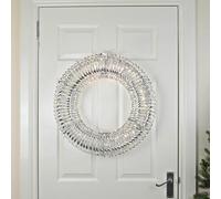 Mr Crimbo 58cm Silver Light Up Christmas Wreath - Oversized Decoration with 720 Warm White Micro LED Copper Wire Lights & Timer, Indoor or Sheltered Outdoor Wall Display