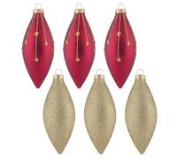 Mr Crimbo 6 Pack Christmas Tree Baubles Long Glass Decorations 13cm Gold/Red