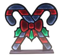 Mr Crimbo 60cm Candy Canes LED Infinity Mirror Christmas Decoration with Optical Illusion, Multicolour Lights on Both Sides, White Wooden Base, 5m Cable, Mains Operated Indoor Festive Display