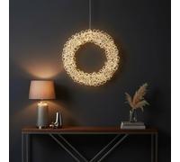 Mr Crimbo 65cm Silver Light Up Christmas Wreath - Pre-Lit Twisted Aluminium Decoration with 300 Warm White Copper Wire LED Lights & Timer, Indoor or Sheltered Outdoor Display