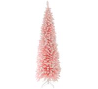 Mr Crimbo 6ft Slim Pink Snowy Artificial Christmas Tree - Flocked Sakura Pink Festive Tree with 460 PVC Tips & White Metal Stand - Stylish Space-Saving Xmas Tree for Modern or Glam Decor