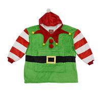 Mr Crimbo Christmas Elf Hoodie Blanket Kids Green Sherpa Fleece Top One Size