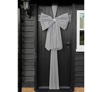 Mr Crimbo Christmas Front Door Bow Decoration Diamante Full Wrap Tulle Wedding Party - Silver