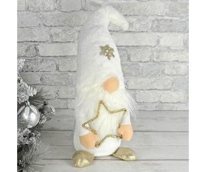 Mr Crimbo Christmas Gonk With Gold Star White Fabric Gnome Decoration 50cm