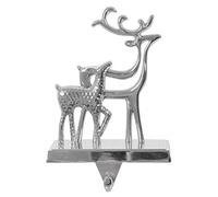 Mr Crimbo Christmas Stocking Hanger Holder Silver Metal Reindeer Fireplace Hook, Polyester, Neutral, one Size