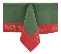 Mr Crimbo Christmas Tablecloth Green Red Fabric Luxury Embroidered Holly Berries Rectangle - 52 x 90