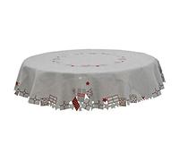 Mr Crimbo Christmas Tablecloth Grey Fabric Luxury Embroidered Xmas Presents Stars - 70" Round