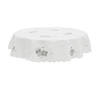 Mr Crimbo Christmas Tablecloth White Polyester Fabric Silver Embroidered Presents - 70" Round