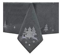 Mr Crimbo Christmas Tablecloths Napkins Dark Grey Fabric Luxury Silver Embroidered Trees - 52 x 90cm