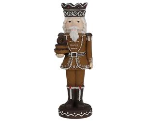 Mr Crimbo Gingerbread Nutcracker Candlestick with Doughnuts - 25cm Christmas Candle Holder for Tapered Candle, Festive Polyresin Soldier with Icing Detail for Dinner Table or Mantel