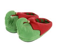 Mr Crimbo Ladies Novelty Christmas Elf Slippers Mule Sleigh Bells Red Green Padded 3-4 UK