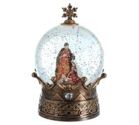 Mr Crimbo Nativity Glitter Water Spinner - 21cm Crown-Shaped Christmas Decoration with Mary, Joseph & Baby Jesus Scene, 3 Warm White LEDs, Swirling Gold Glitter, Battery or Mains Operated