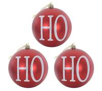 Mr Crimbo Pack of 3 HOHOHO Glitter Christmas Tree Baubles Decorations - Red