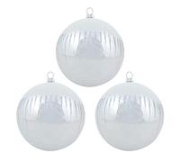 Mr Crimbo Pack of 3 Shiny Christmas Tree Baubles With Glitter Snowscape - Silver