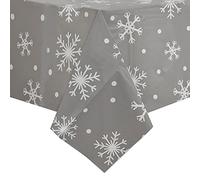Mr Crimbo Wipe Clean PVC Vinyl Christmas Tablecloth Dining Xmas Cover 140x240cm Grey Snowflakes