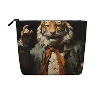 Mr. Dancing Tiger Fake Hemp Makeup Bag Large Capacity Travel Organizer for Business Trip and Daily Use