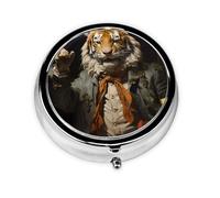 Mr. Dancing Tiger Printed Round Mini Pillbox â€“ Portable Travel Metal Pillbox, Fits in Pocket or Wallet