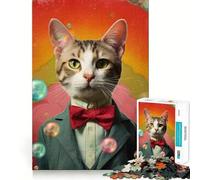 Mr Dapper Cat Portrait Jigsaw Puzzles 1000 Piece for Teenagers Strengthen Memory Home Leisure Clean Edge Cherished Gift (38x52cm)