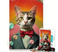 Mr Dapper Cat Portrait Jigsaw Puzzles for Adults1000 Pieces Focus Brain Toy Relax Time Tight Edge Santa Wish Pick (50x75cm)