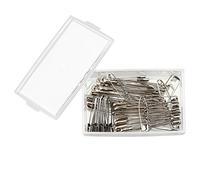 Mr.do Safety Pins 50 Pieces in 4 Assorted Sizes with Acrylic Box Finger Guard Silver Stainless Steel