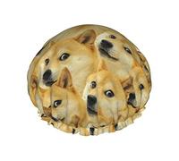 Mr Doge Meme Printing Shower Cap Elastic Reusable Women Bathing Hair Cap Double Layer Waterproof Shower Cap,For Ladies Spa Salon