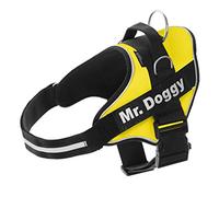 MR. DOGGY Personalised Dog Harness, Reflective & Durable, Includes 2 Custom Name Patches, Adjustable Harness for Small to Large Dogs (Yellow, M)