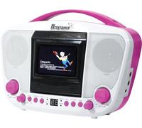 Mr Entertainer Portable CDG Bluetooth Karaoke Player with built in 3.5" monitor & 40 Track 2017 Hits Discs (White/Pink)