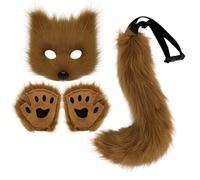 Mr.Fashion Halloween Set Simulation Fox Mask Gloves Plush Fox Tail Hand as Tail of Carnival Costume Props Accessories (Brown)