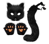 Mr.Fashion Halloween Set Simulation Fox Mask Gloves Plush Fox Tail Hand as Tail of Carnival Costume Props Accessories (Black Three-Piece Set)