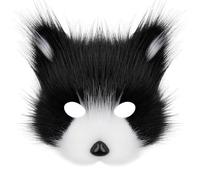 Mr.Fashion Halloween Set Simulation Fox Mask Gloves Plush Fox Tail Hand as Tail of Carnival Costume Props Accessories (Black and White Mask)