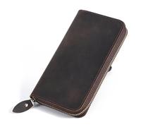 Mr.Fashion Men's advanced sense wallet RFID block - leather clutch bag multi-credit card large capacity zipper long wallet, Coffee, One Size