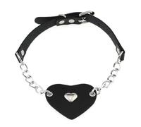 Mr.Fashion Punk Sweet cool big heart pendant necklace Leather stitching chain Love necklace collar chain collarbone chain, Leather, No Gemstone