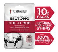 Mr Filbert's Fine Foods Chilli Rub Biltong | Dairy Free & Gluten Free | 100% Natural Ingredients | Thin Slices of 100% Prime Beef Steak (10 Packs)
