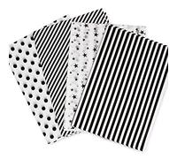 MR FIVE 60 Sheets 20" X 28" White and Black Tissue Paper Bulk,4 Styles Black Tissues Paper for Gift Wrapping,Gift Bags,Birthday,Star Stripes Polka Dots Pattern