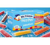 Mr Freeze Ice Pops 140 x 45ml - Assorted Flavours Freezable Ice Lollies Bulk Pack for Parties, Events & Home Suitable for Vegetarians Tropical Strawberry Raspberry Lemonade