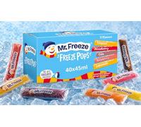 Mr Freeze Ice Pops 40 x 45ml - Assorted Flavours Freezable Ice Lollies Bulk Pack for Parties, Events & Home Suitable for Vegetarians Tropical Strawberry Raspberry Lemonade