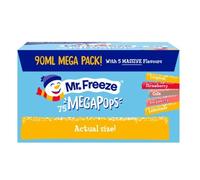 Mr. Freeze Mega Ice Pops 75 x 90ml Super Freeze Pack - Assorted Flavours - Freeze At Home - Flavours Include Cola, Lemonade, Raspberry, Strawberry and Tropical - Gluten Free - Vegan - Vegetarian