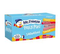 Mr Freeze Multipack Freeze Pops (140 x 45ml) Assorted Fruit Flavour Raspberry Strawberry Cola Lemonade Tropical Summer Ice Lolly Snack Treat with Welari Thank You Card | (1pack) (6300ml)