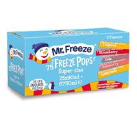 Mr Freeze Super Size Freeze Pops, 5 Flavours (Tropical, Strawberry, Cola, Raspberry, Lemonade), 75 x 90ml, 6750ml Total