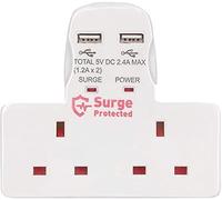 Mr. Gadget Solution® ;2 Way Gang Extension Multi Plug In Mains Socket Adapter with 2x USB Charge Port