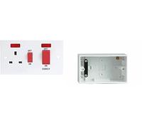 Mr.Gadget Solutions 1 Gang 45 Amp Double Cooker Wall Switch Socket Unit with Two Red Neon Power Indicators With 47MM Back Box- White