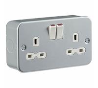 Mr Gadget Solutions® 2 Way Double Mains Metal Clad Switched Socket Outlet 13A with Mounting Back Box
