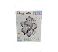 Mr. Gadget's Solutions 14pcs Silver Confetti Latex Balloons Happy Birthday Heart & Star Foil Balloons